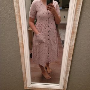 Pink midi dress with black polka dots
